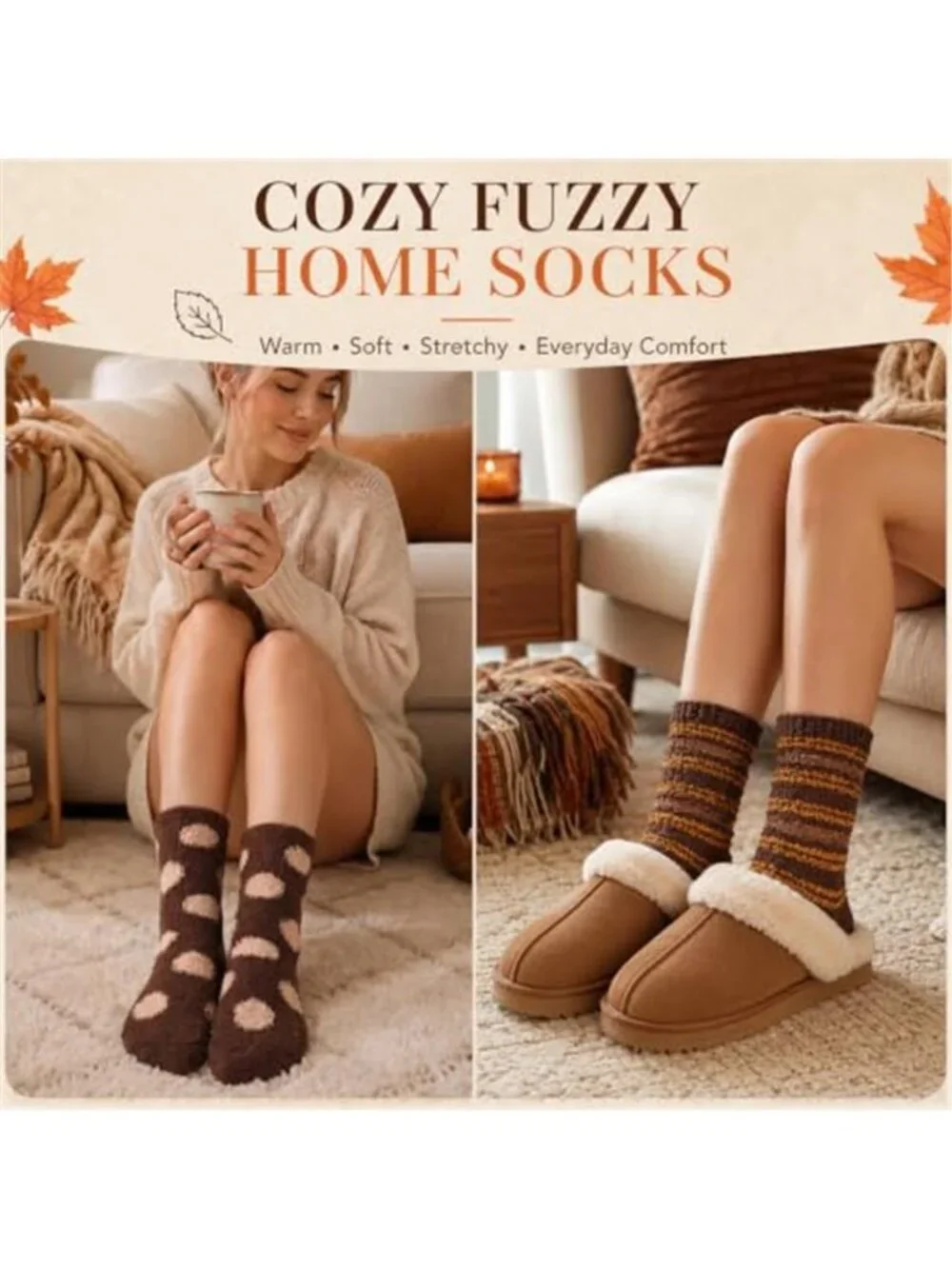 Fuzzy Socks with Grips for Women, Fall Cozy Fluffy Slipper Socks